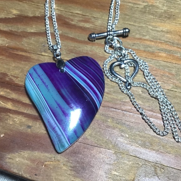 Handmade real agate silver plated heart necklace - Picture 6 of 6